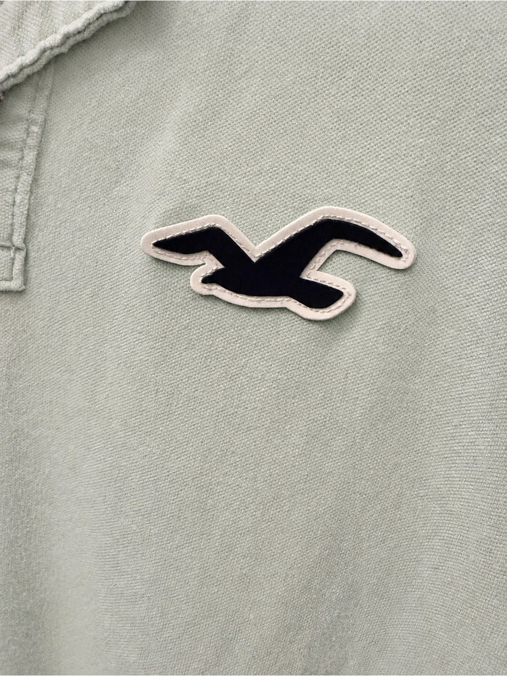 Hollister Men's Light Sage Polo with Dark Navy Logo